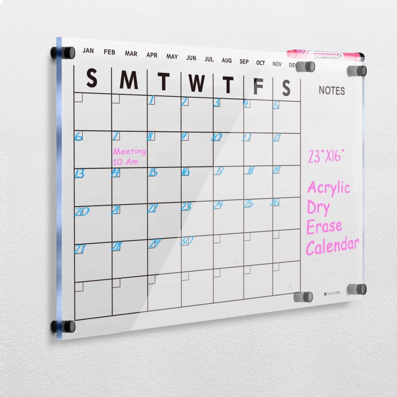 Clear Acrylic Wall Calendar Board - Dry Erase Monthly Planner For Home & Office