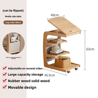Table basse luxueuse de style rétro Table d'appoint de canapé en bois massif Armoire latérale mobile pour le salon avec roues