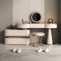 Table de maquillage de luxe en bois massif écologique à poser au sol avec miroir LED, coiffeuse moderne avec tiroirs interchangeables