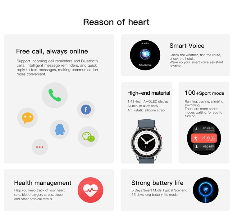 ZL40 1.43 inch round AMOLED screen CPU SicheSF551-QFN 220 MAH 100+ sports modes BT call phone smart watch Dafit smartwatch