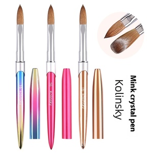 Personalizable Cross-Border para Amazon Nail Art Brush Flat Hair Shape Metal Pen con Mink Crystal Siberian Kolinsky Pelo Sintético - Product Image 3