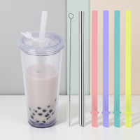 Tasse à thé au lait personnalisé de 700ml/24oz Bubble Pearl gobelet en plastique réutilisable à double paroi avec paille pour cadeaux et verres