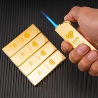 Briquet Créatif Coupe-Vent en Forme de Barre d'Or Diamantée, Flamme Bleue au Butane, Gravure Publicitaire, Design Bohème, Pour Supermarché et Rue