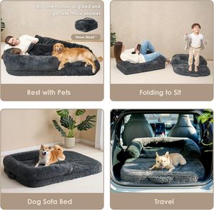 Foldable Square Adult <b>Dog</b> <b>Bed</b> Fashionable Solid Pattern Memory Foam Supportive Removable Washable Cover - Product Image 6
