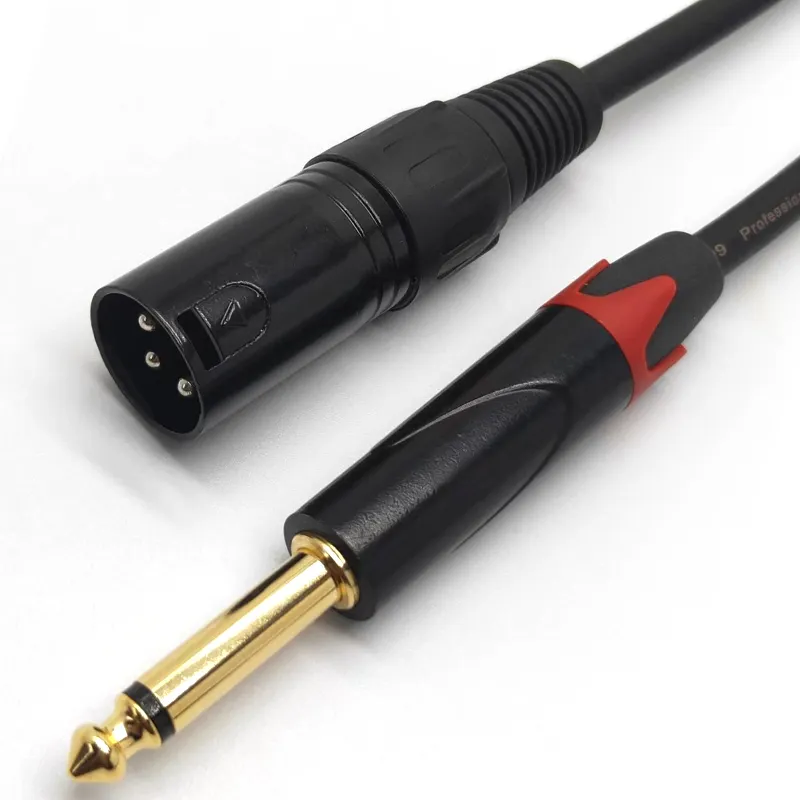 Kabel Audio Mikrofon Pria, Colokan Mono 6.35MM Ke 3Pin XLR Laki-laki, Konektor Logam Berlapis Emas 24K untuk Mixer Gitar