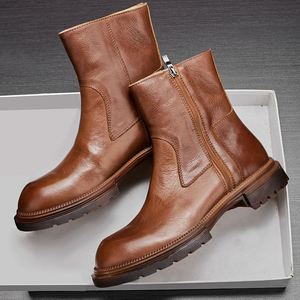 Bottes Chukka de luxe rétro, nouveau style, automne-hiver-été, en cuir de vachette, avec fermeture éclair, antidérapantes, imperméables, respirantes, pour l'extérieur - Product Image 5