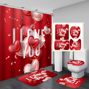 Tappetino da bagno per la casa con stampa 3d decorazione per il bagno di san valentino in quattro pezzi con <span class=keywords><strong>tenda</strong></span> da doccia - Product Image 6