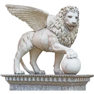 Sculpture en relief de lion ailé en marbre blanc sculpté à la main Lion vénitien grande plaque murale en pierre décorative