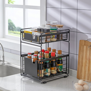 Armoire coulissante en métal à 2 niveaux, <span class=keywords><strong>tiroir</strong></span> coulissant, support de cuisine sous l'évier, organisateur de rangement, <span class=keywords><strong>étagère</strong></span> <span class=keywords><strong>d</strong></span>'<span class=keywords><strong>angle</strong></span> - Product Image 2