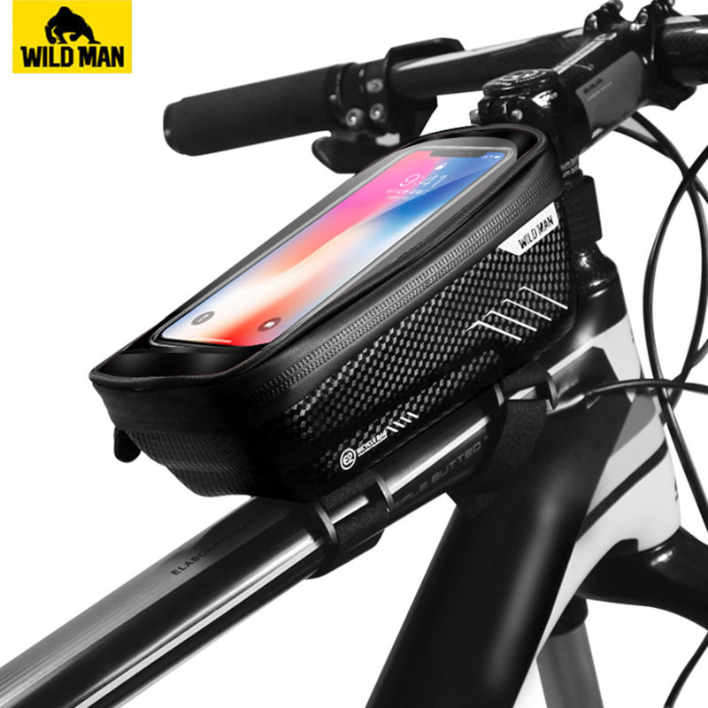 WILD MAN Rainproof Bicycle Bag Frame Front Top Tube Cycling Bag Reflective 6.5in Phone Case Touchscreen Bag MTB Bike Accessories