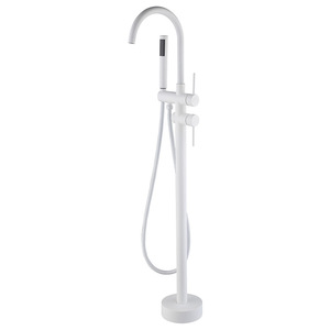 <span class=keywords><strong>Robinet</strong></span> de <span class=keywords><strong>baignoire</strong></span> en laiton autoportant support de sol chromé finition blanche-<span class=keywords><strong>robinet</strong></span> de bain et de douche moderne - Product Image 1
