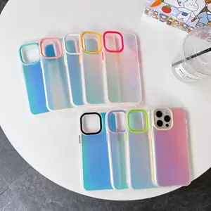 Coque arrière de protection d'objectif pour Iphone 11 12 13 14, coque mobile de couleur dégradée laser