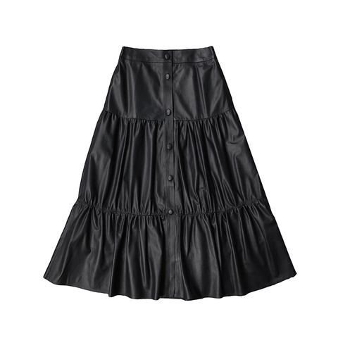 1353 Custom High Quality Ultra-thin Sheepskin Pleated A-line Flared Long Skirt Genuine Leather Skirts