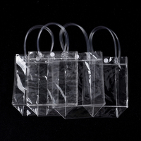 Sac en plastique transparent en Pvc recyclable pour cadeau de fleurs paquet de vin rose étanche café transporter des sacs à provisions avec poignée