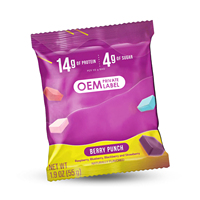 OEM Private Label 12 zakjes klassieke kauwgommetjes met fruit, weinig suiker en eiwit, met wei-eiogelatine en maïs