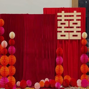 ผ้าม่านกำมะหยี่แนววินเทจคุณภาพสูงผ้าหนาสีแดงไวน์แดงตกแต่งสถานที่จัดงานแต่งงานฉากหลังจัดเลี้ยง - Product Image 2