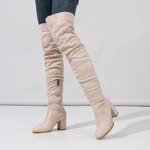 2023 New Winter Zipper Women Over-the-Knee Boots Fashion Flock Square Heel Shoes Thigh High Long Botas De Mujer 35-42 - Product Image 3