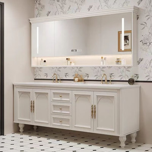 Modern Lacquer Finish MDF Cabinet with Smart <b>Mirror</b> and Integrated Ceramic Countertop <b>Wall</b>-Mounted Bathroom Vanity Unit - Product Image 4