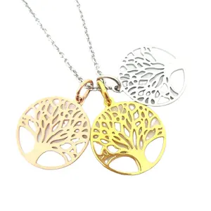 Stainless Steel Tree of Life Chakra Necklace Gold Plated Jewelry Yoga Joyas Oro Sacred Geometry Flower Pendant Necklaces