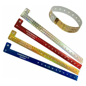 HXY-pulsera holográfica con logo personalizado, barata, promocional, hebilla, para festival, en forma de l