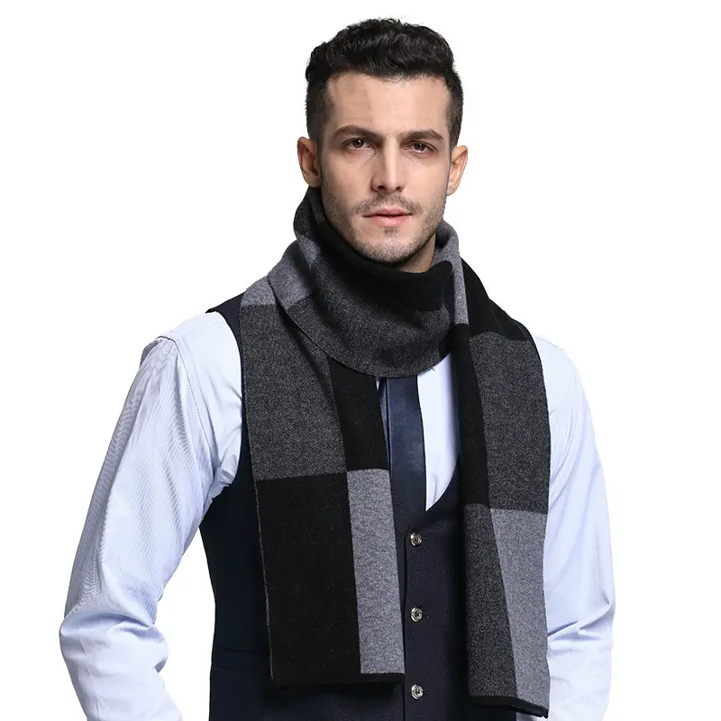 GLS093 Wholesale Autumn And Winter new knitted scarf for men cashmere muffler checked cotton scarves