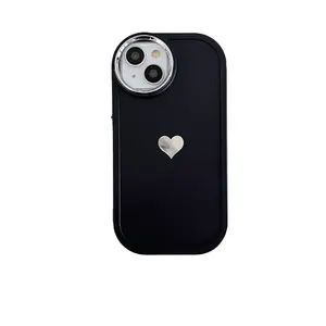 Round frame hot gold Heart delicate skin case for iphone14 15 pro max phone case 11 12 13 groove diy material wholesale