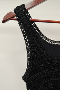 Pull sans manches en crochet tricoté décontracté noir pour femmes Design évidé élégant Logo avant ajusté Vêtements de fête - Product Image 2
