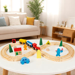 Ensemble de rails de train en bois avec voitures et panneaux de <span class=keywords><strong>signalisation</strong></span> pour les tout-petits, jeu d'imitation et développement de l'apprentissage précoce - Product Image 1