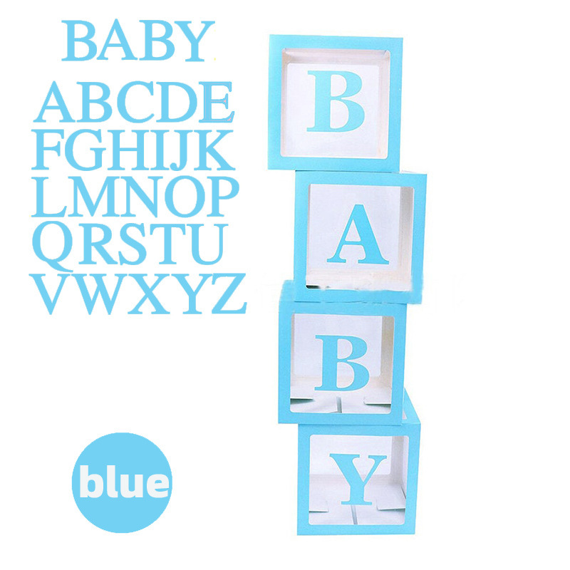 4 scatole blu + bambino + 26 lettere