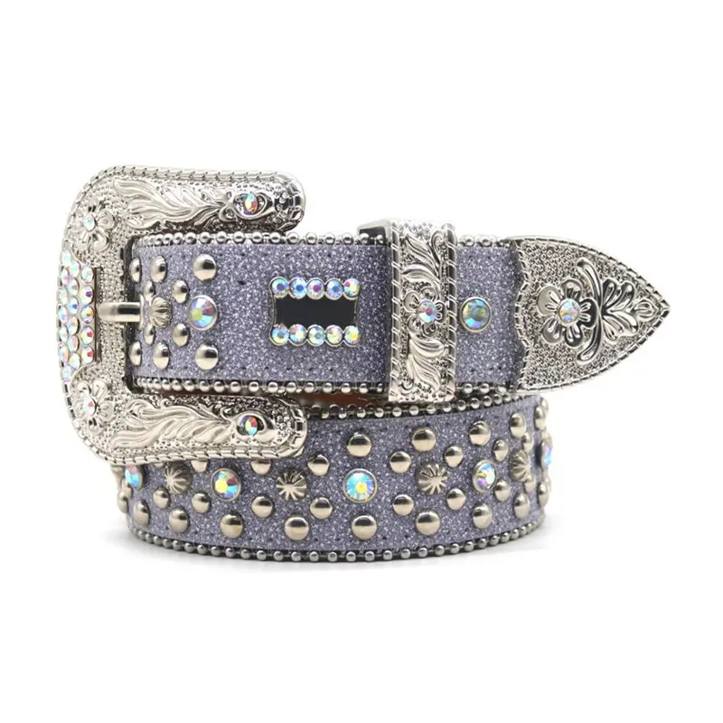 Ceinture en cuir PU pour hommes, de luxe, bling bling, cloutée, diamant, crâne, boucles, cuir PU, cowboy, strass