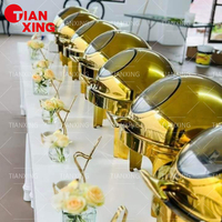 Equipos de restaurante de lujo Calentador de alimentos de buffet de 6.0L Plato de frotamiento de plata y oro Plato de frotamiento redondo para catering