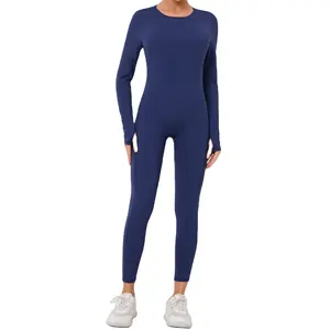 Women Onesie Sexy Backless Long Sleeves Leggings Nude Feeling Quick Drying Breathable Bodysuit Yoga Jumpsuit for wholesale
