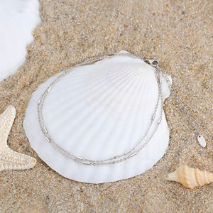 BSA35, Stock Local en EE. UU., Tobilleras de Playa en Capas, Cadena de Cable Plateada <span class=keywords><strong>con</strong></span> Barra Horizontal, <span class=keywords><strong>Tobillera</strong></span> Ajustable, Joyería para el Pie - Product Image 4