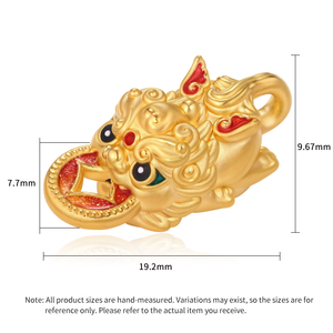 Accesorios de joyería de lujo de oro puro de 24K al por mayor, componentes de accesorios de joyería con cuentas en forma de Pixiu chino, peso 0,9G - Product Image 4