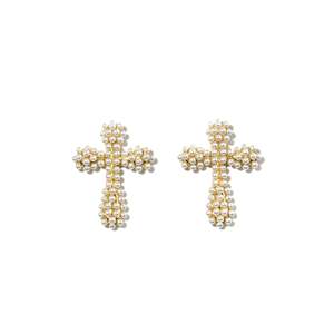 Boucles d'oreilles clous en perles croisées plaquées or, acier inoxydable 316L, durables, résistantes, bijoux de mode - Product Image 1