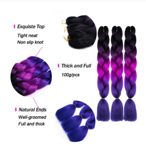 24inch <strong>Jumbo</strong> <strong>Braids</strong> Synthetic Hair Extension Ombre Braiding Hair One Piece Afro Bulk Hair Crochet <strong>Jumbo</strong> Box <strong>Braids</strong> - Product Image 6