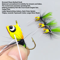 8 #   Mouche flottante de surface Popper à tête jaune et corps vert chartreuse pour la pêche à la truite, au bar et aux poissons de surface en eau douce (lac, ruisseau)
