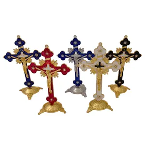 Crucifixo metal católico home tabletop artes decorativas e ofícios ornamentos Cruz Jesus Estátua Stand Crucifixo Igreja Home Decors