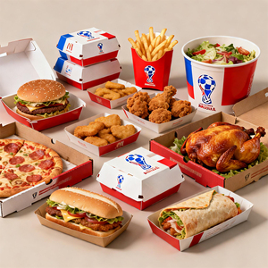 Boîte à nourriture en papier biodégradable, imprimée avec un motif personnalisé, taille personnalisée, <span class=keywords><strong>pour</strong></span> frites, sandwich, poulet frit, pizza, salade, soirée football - Product Image 2