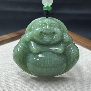 Tallado de gran tamaño 45mm verde Jadite Jade Laughing Buddha escultura colgante collar para hombres y mujeres - Product Image 1