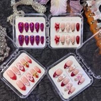 Ongles press-on faits main, dorés, peints à la main, courbe amande moyenne, style français, couvrance totale, en PMMA, réutilisables, 10 pièces