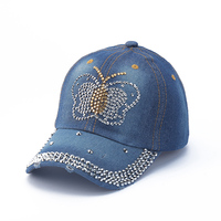 Gorra de Béisbol de Mezclilla con Bordado de Moda y Pedrería, Gorra Deportiva Lavada para Mujer, Protección Solar para Exteriores