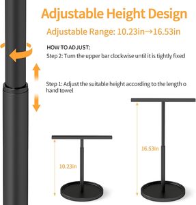 Portasciugamani con Vassoio Portaoggetti, Supporto per Asciugamani <span class=keywords><strong>da</strong></span> Bagno <span class=keywords><strong>da</strong></span> Appoggio, Portasciugamani Regolabile Retrattile a Forma di T - Product Image 2