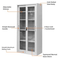 Mejor precio Diseño moderno Bookshlef Blanco Doble 2 Muebles de almacenamiento Oficina en el hogar Acero Metal Corredera Puerta de vidrio Archivador