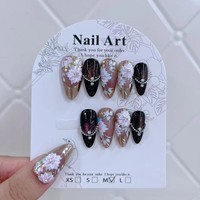 Lot de 10 faux ongles en acrylique faits main, de luxe, couvrants, formes carrée, amande, stiletto, papillon, fleur 3D, fruits d'été, à presser, réutilisables