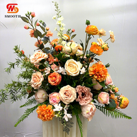 Boule de fleurs de champagne orange pour centre de table de mariage, fête, automne, haute, avec feuilles vertes