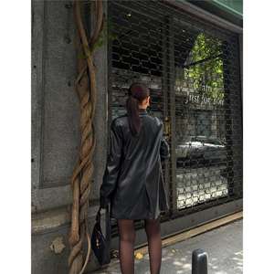 Ensemble veste en cuir et jupe courte pour femme, noir, style motard, manches longues, tissu pleuche - Product Image 1