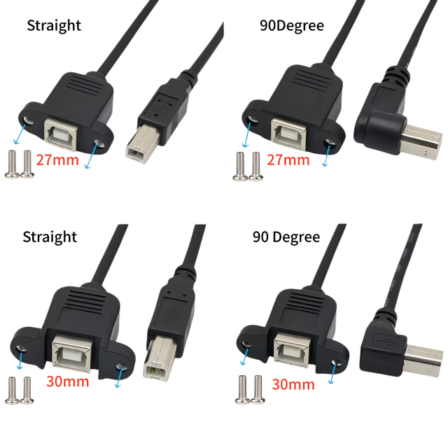 90 Degree Right Angle USB B Panel Mount Cable Type-B Male to Female Extension Data Cord for Printer Scanner