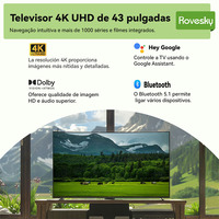 Televisor Inteligente con IA de 43 Pulgadas, Android 4K UHD LED, Antideslumbrante, WiFi, Pantalla Plana sin Marco, Económico, Venta al por Mayor