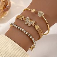 Lot de 3 bracelets empilables personnalisés avec logo pour femme, chaîne tennis sertie de cristaux, breloque cœur d'amour, bracelet jonc en maille tressée